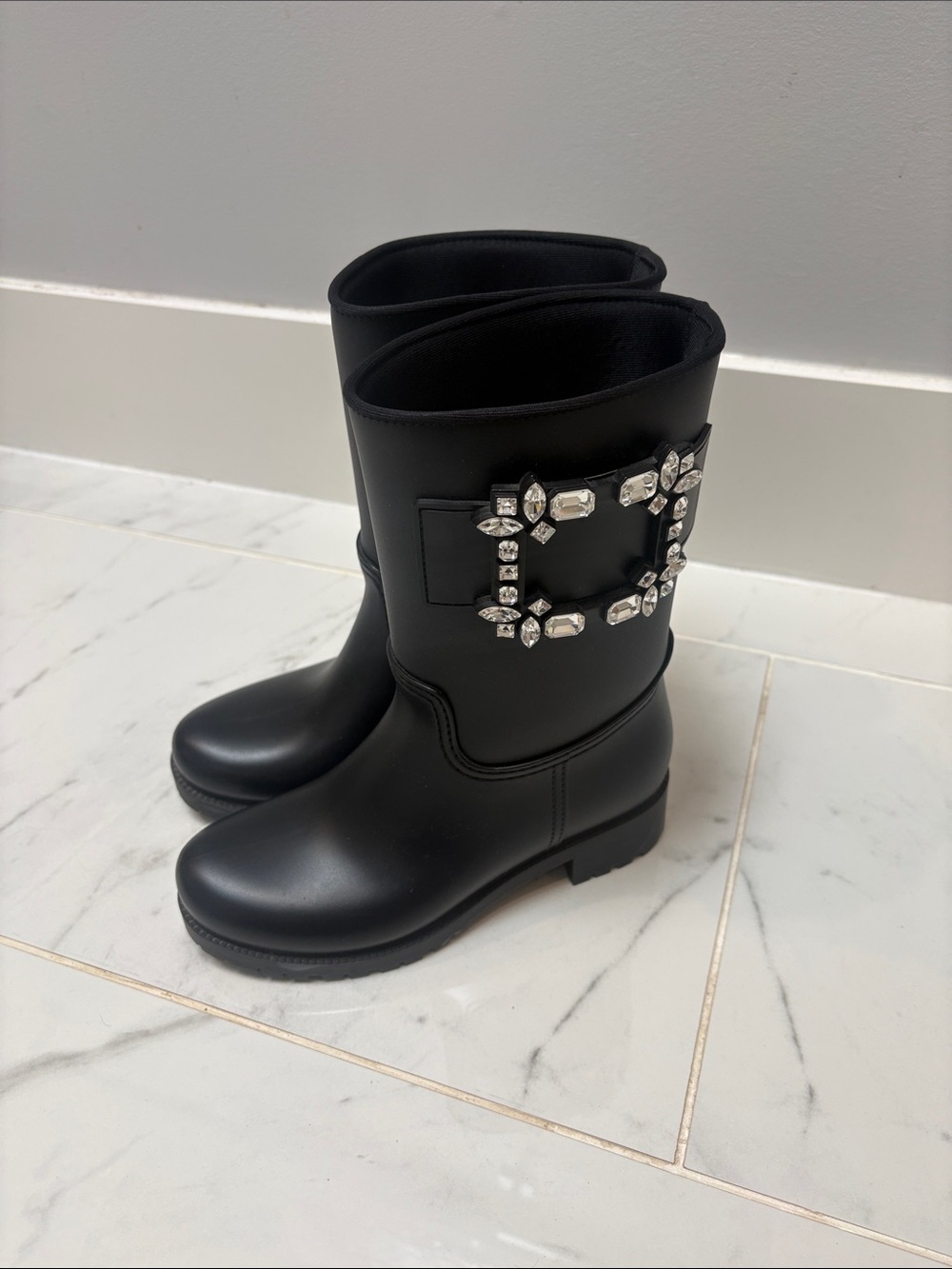 Roger Vivier Black Rain Boots with Buckle Detail